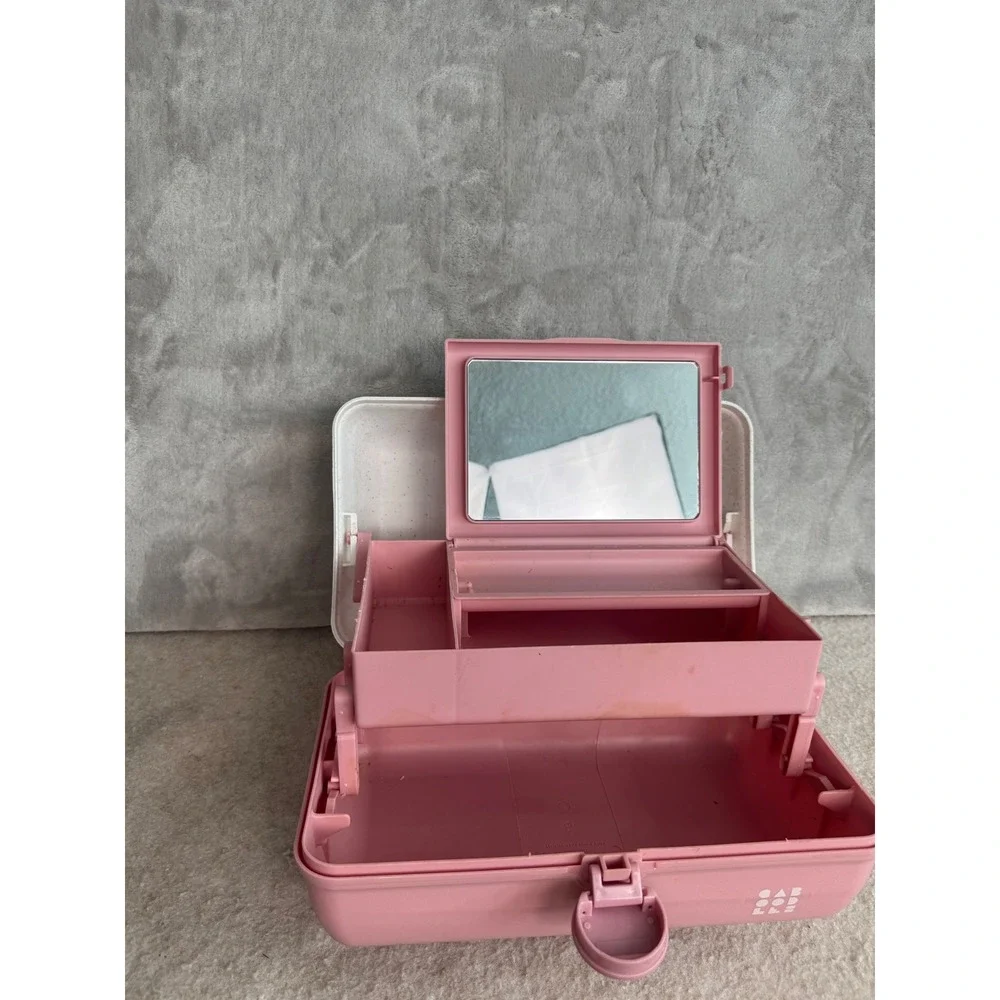 Vintage Caboodles Makeup Organizer Pink White Speckled Mirror Vanity Case 90s